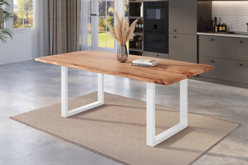 Esstisch Baumkante massiv Akazie natur 180 x 90 weiß NICK