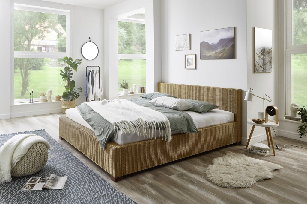 Loombett Korbbett Doppelbett Beige aus Loom-Geflecht 200 x 200 cm TUNIS