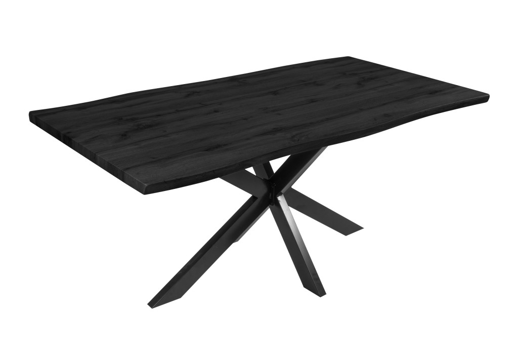 Esstisch Baumkante Holz-Optik Grau 180 x 90 Spider-Gestell schwarz JOSY