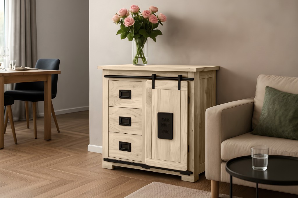 Sideboard Kommode Akazie massiv 90 x 45 x 85 cm eiche LIBRO
