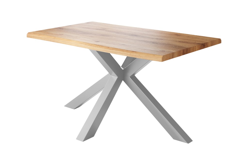 Esstisch Baumkante Holz-Optik Wildeiche 140 x 80 Spider-Gestell silber JULIUS