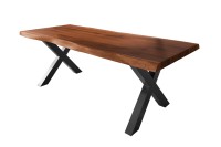 Esstisch Baumkante massiv Akazie nussbaumfarben 200 x 110 X-Gestell Metall schwarz TITAN Esstisch Baumkante massiv Akazie nussbaumfarben 200 x 110 X-Gestell Metall schwarz TITAN