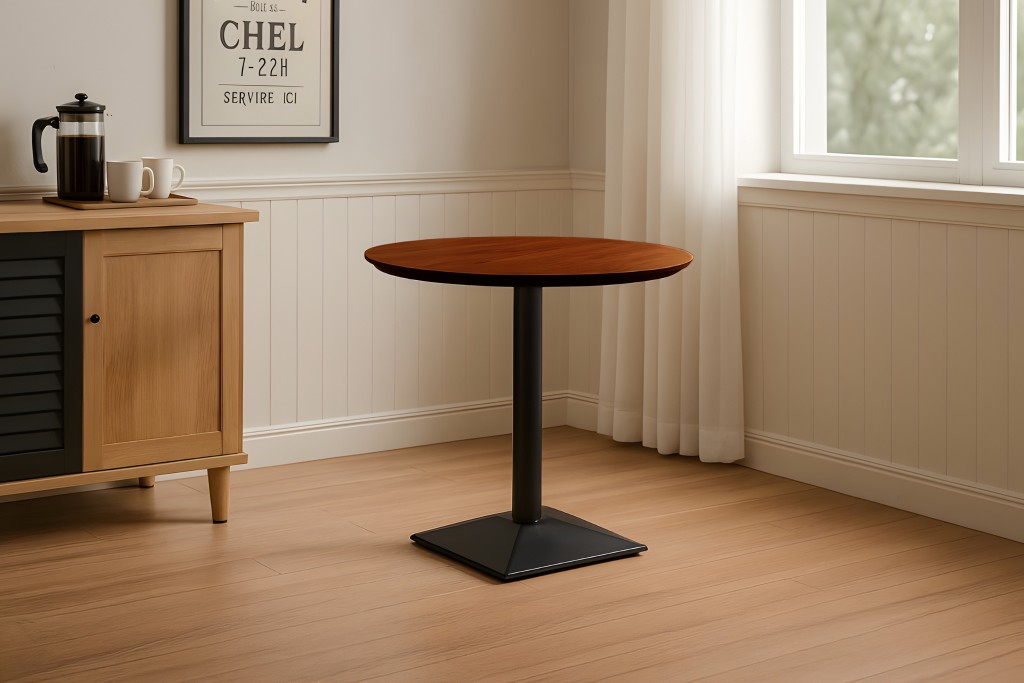 Bistrotisch Schweizer Kante massiv Akazie nussbaumfarben 80 cm Säulengestell-eckig schwarz BRASILIA