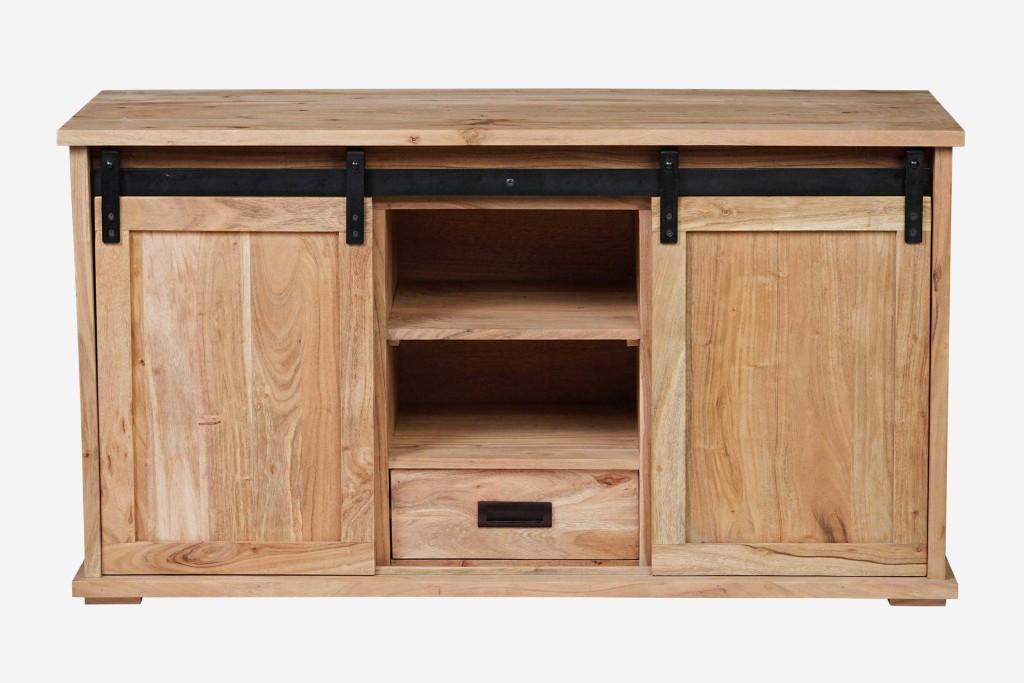 Lowboard 128 x 45 x 70 cm Akazienholz massiv naturfarben ohne Baumkante LIAN 4