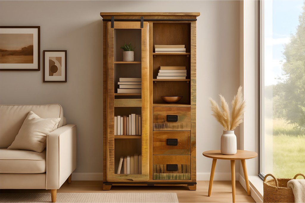 Highboard Vitrine Mango massiv vielfarbig 100 x 175 x 45 cm LIBRO