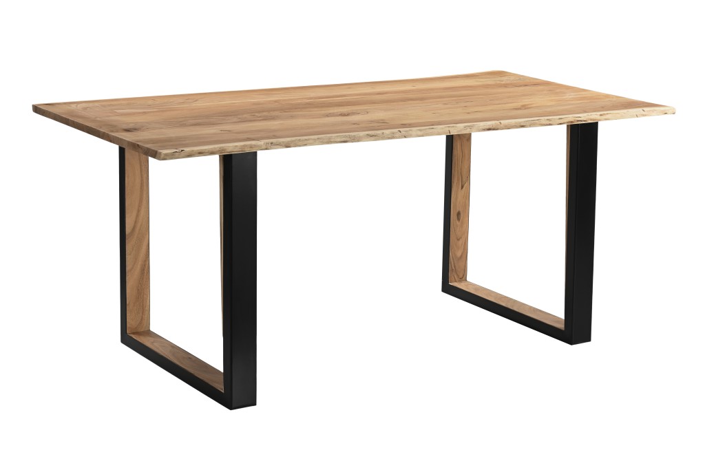 Baumkantentisch 200 x 100 cm Akazie massiv naturfarben schwarzem U-Gestell aus Metall + Holz BRISBANE