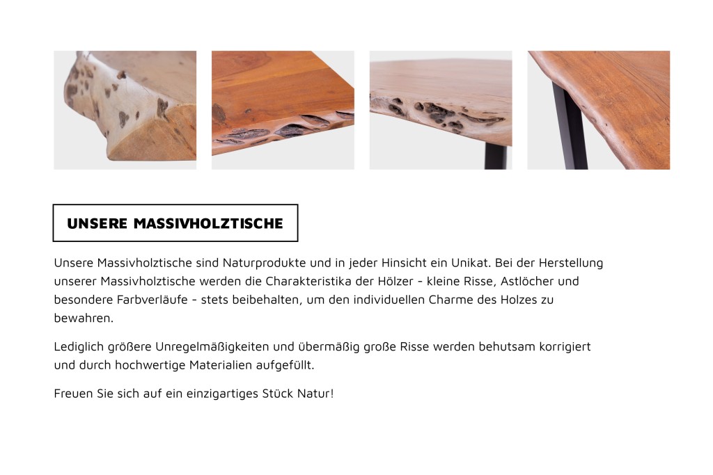 Esstisch Baumkante Massiv Akazie nussbaumfarben 220 x 100 A-Gestell schwarz ALICANTE