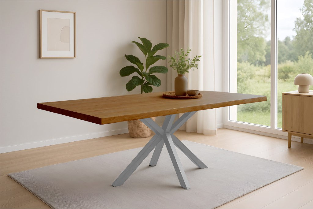 Esstisch Baumkante Akazie honigfarben 180 x 90 cm Spider-Gestell silber HARLEY