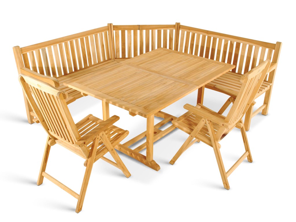 Gartenmöbel Set 4tlg mit Eckbank Teak Gartentisch ausziehbar 180-240 cm KUBA/SOLO