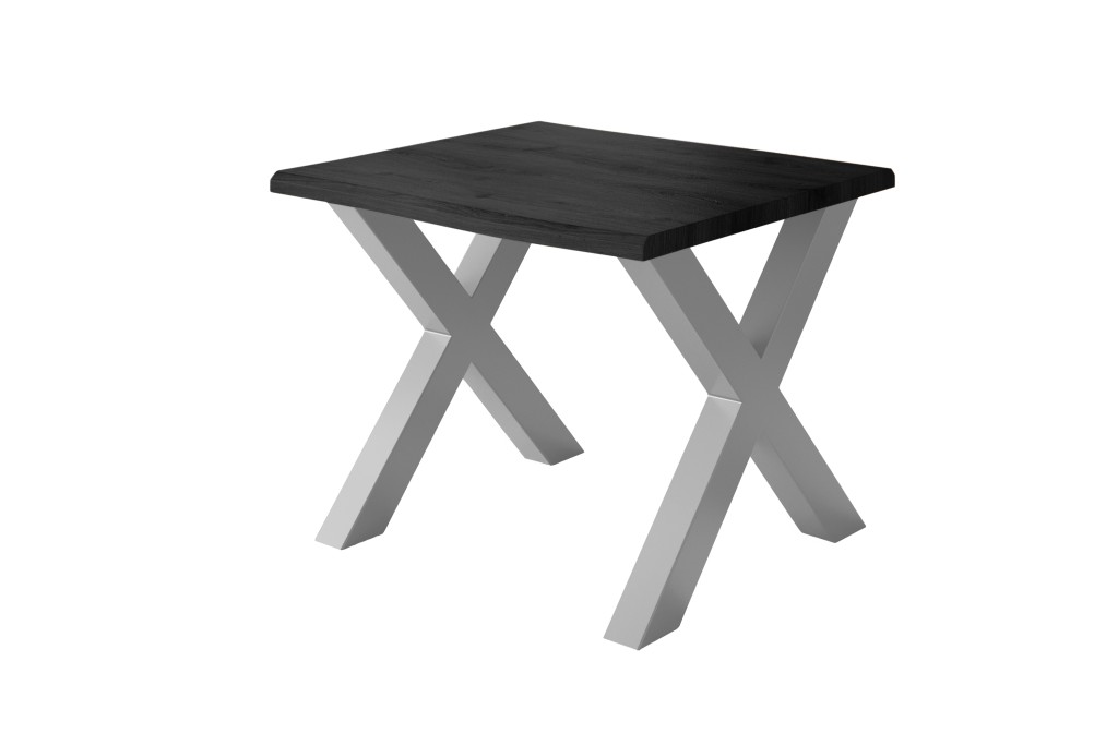 Esstisch Baumkante Holz-Optik Grau 80 x 80 X-Gestell silber JULIUS