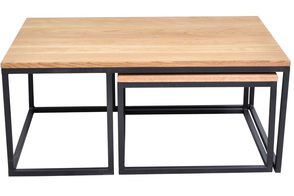 Couchtisch 2er Set massiv + geölt Wildeiche 100 x 60 schwarz Syla