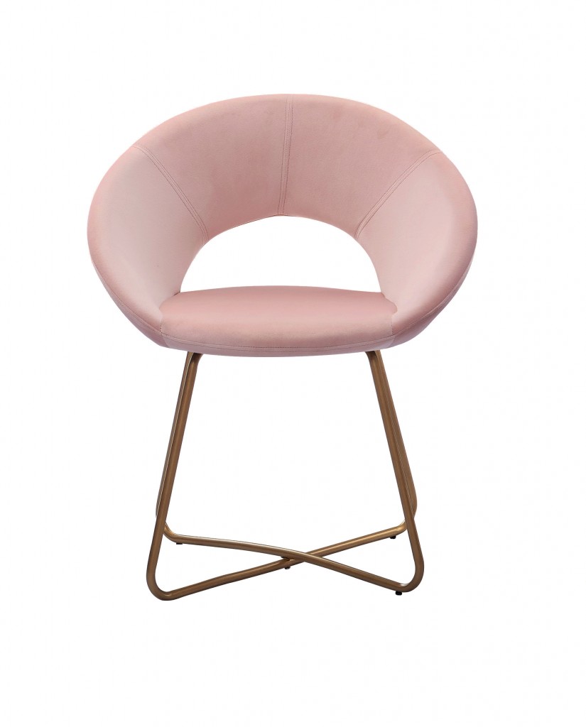 Schalenstuhl Samtbezug rosa Gestell gold LENNY