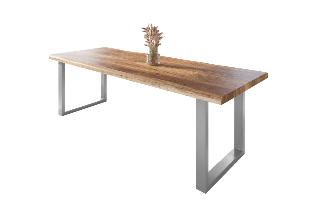 Esstisch Baumkante massiv Mango rough 280 x 100 U-Gestell silber ATLAS