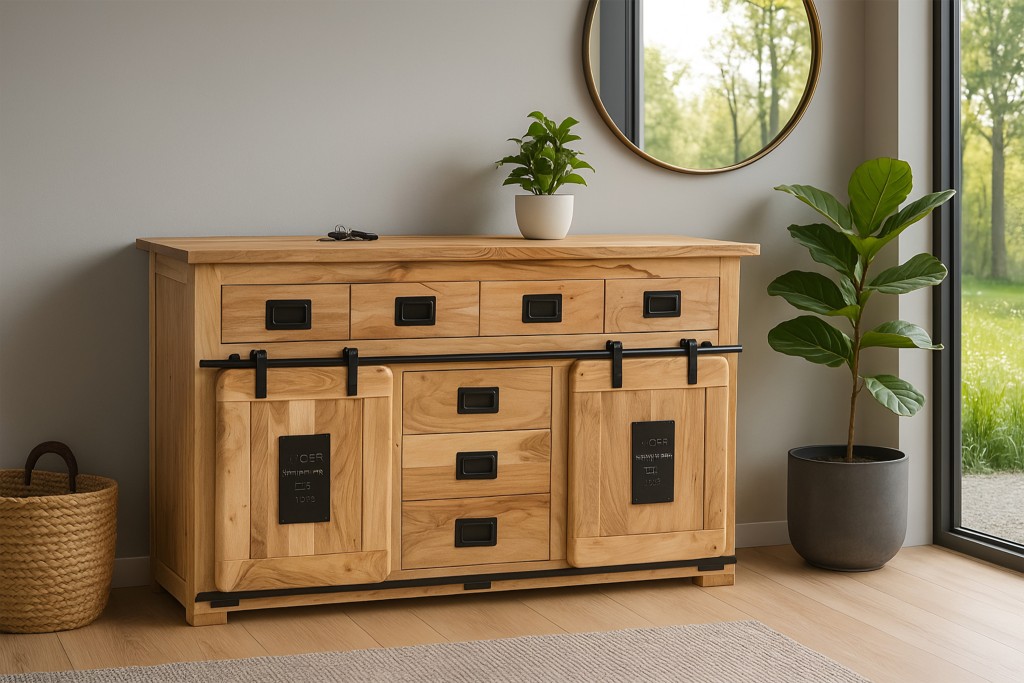 Sideboard Kommode Akazienholz massiv naturfarben 150 x 90 x 45 cm LIBRO