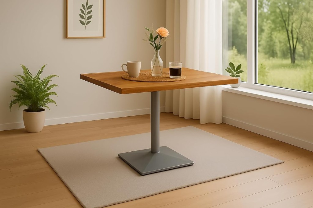 Bistrotisch Baumkante massiv 80 x 60 cm Akazie natur silber Säulengestell INES