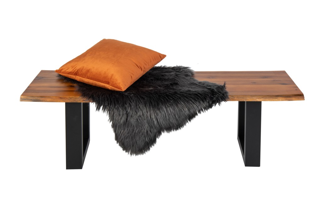 Sitzbank Baumkante 160 cm Cognac massiv Akazie schwarz ESRA