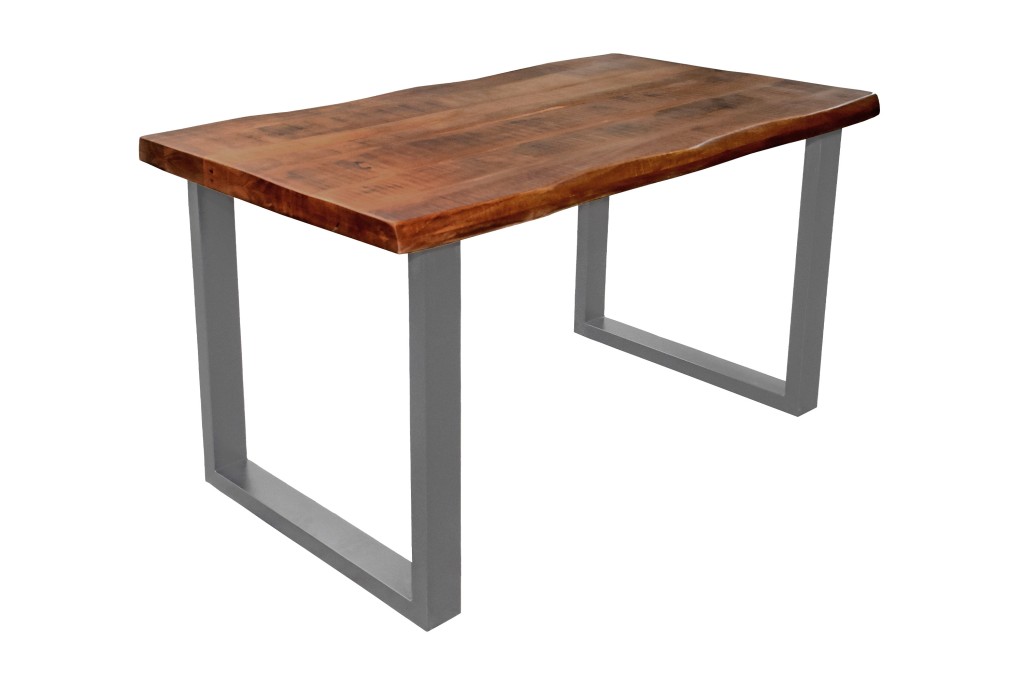 Esstisch Baumkante massiv Mango honigfarben 160 x 85 U-Gestell silber CALI