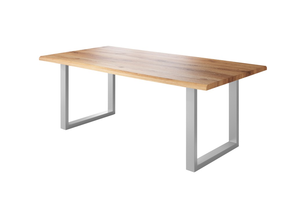 Esstisch Baumkante Holz-Optik Wildeiche 240 x 100 U-Gestell silber JULIUS