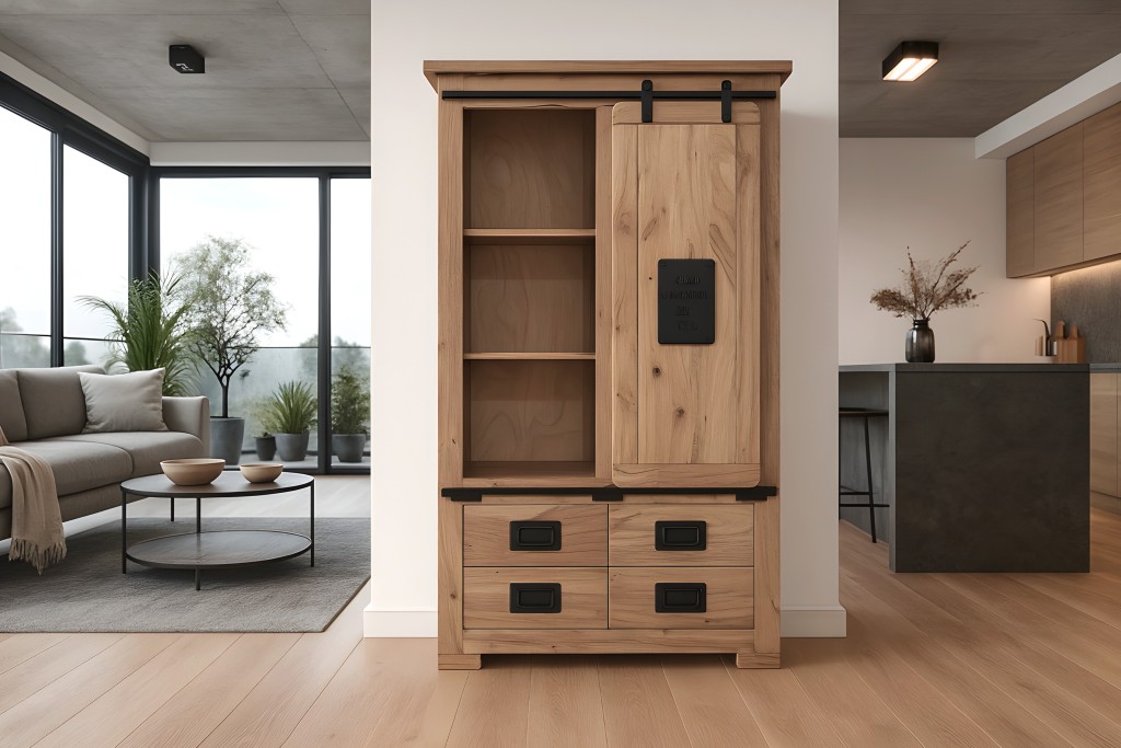 Highboard Vitrine Akazie massiv 90 x 45 x 150 cm naturfarben LIBRO