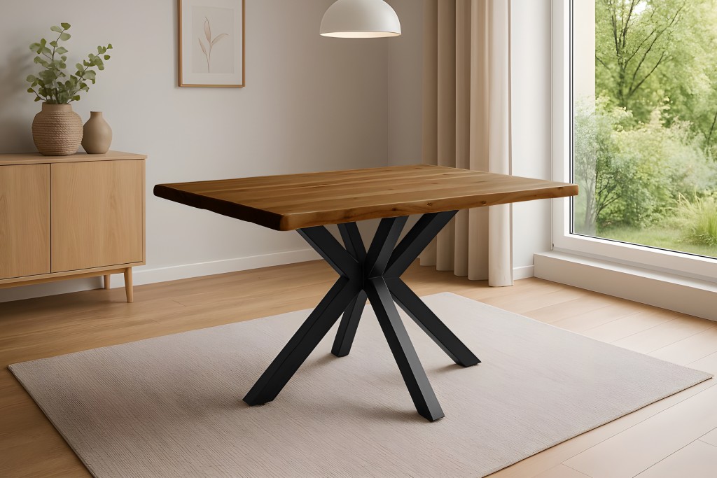 Esstisch Baumkante Akazie honigfarben 140 x 80 cm Spider-Gestell schwarz HARLEY