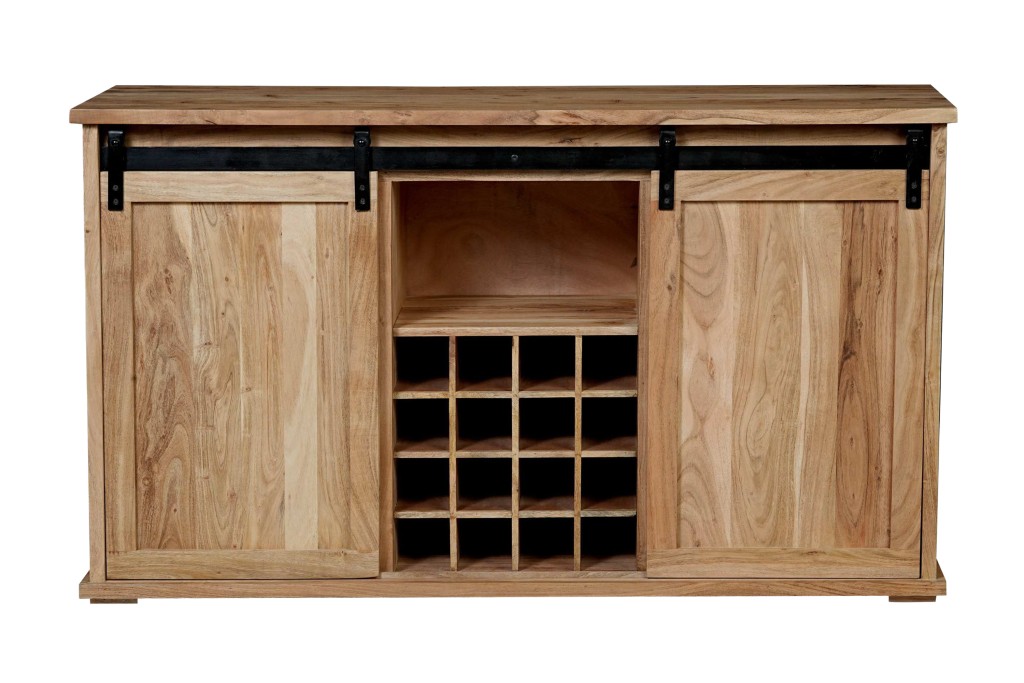 Wein-Sideboard 85 x 45 x 145 cm Akazienholz massiv naturfarben ohne Baumkante LIAN 1