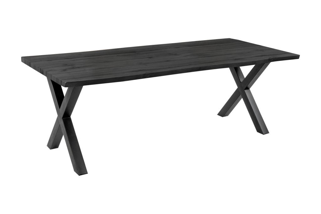 Esstisch Baumkante Holz-Optik Grau 220 x 100 X-Gestell schwarz JOSY