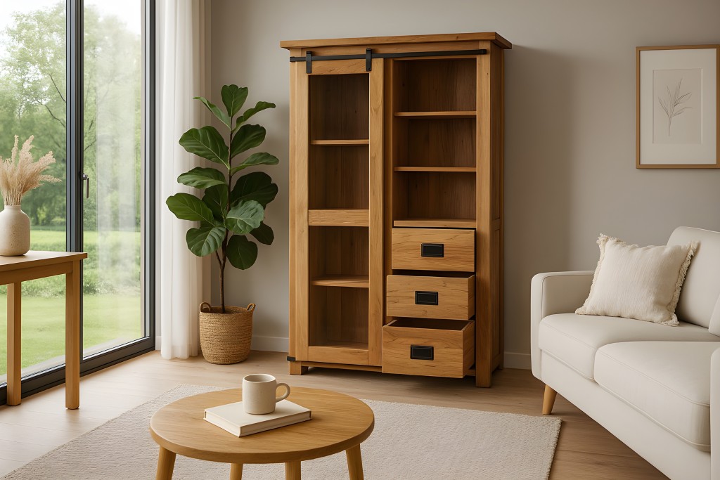 Highboard Vitrine 175 x 100 x 45 cm Akazienholz massiv naturfarben LIBRO