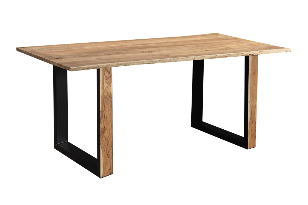 Baumkantentisch 200 x 100 cm Akazie massiv naturfarben schwarzem U-Gestell aus Metall + Holz MELBOURNE