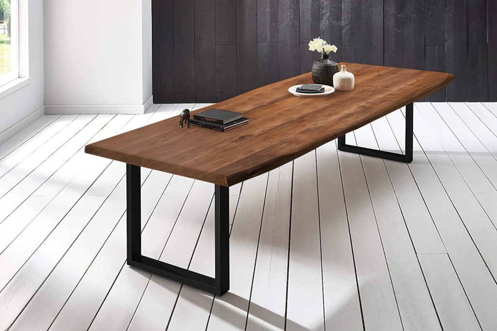 Esstisch Baumkante massiv Akazie nussbaumfarben 260 x 110 schwarz VALIN