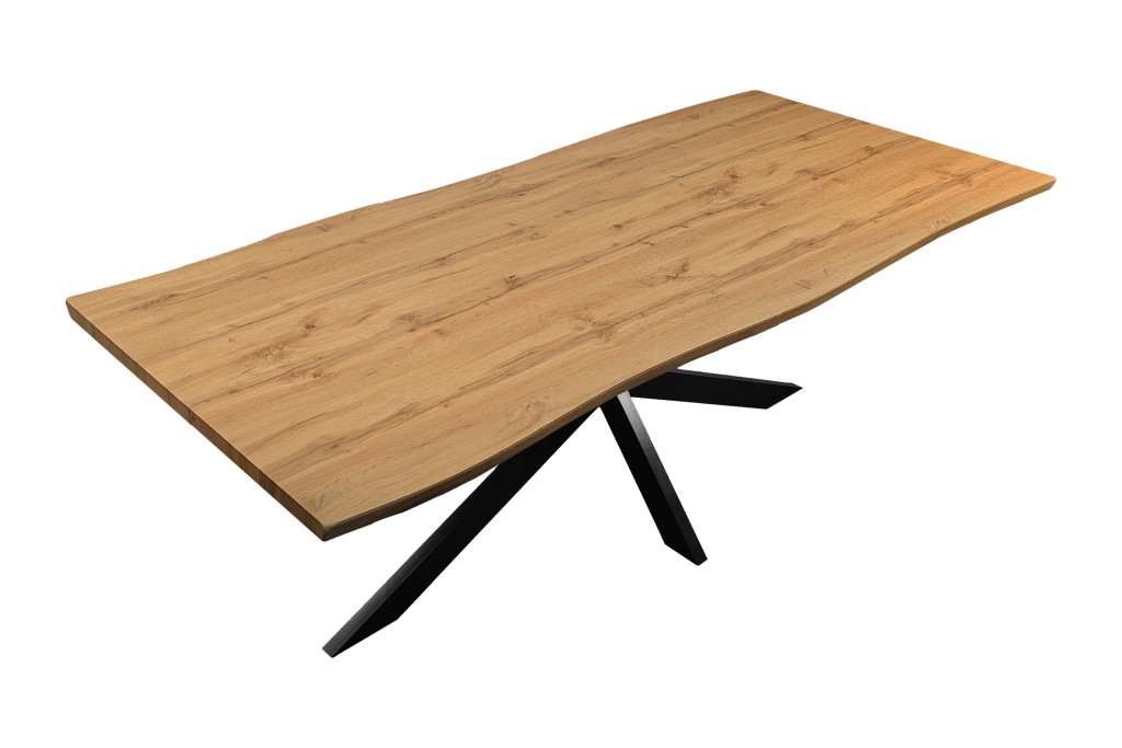 Esstisch Baumkante Holz-Optik Wildeiche 240 x 100 Spider-Gestell schwarz JOSY
