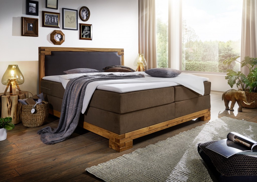 Boxspringbett 180 x 200 cm Stoff- und Kunstlederbezug braun BARRINGTON