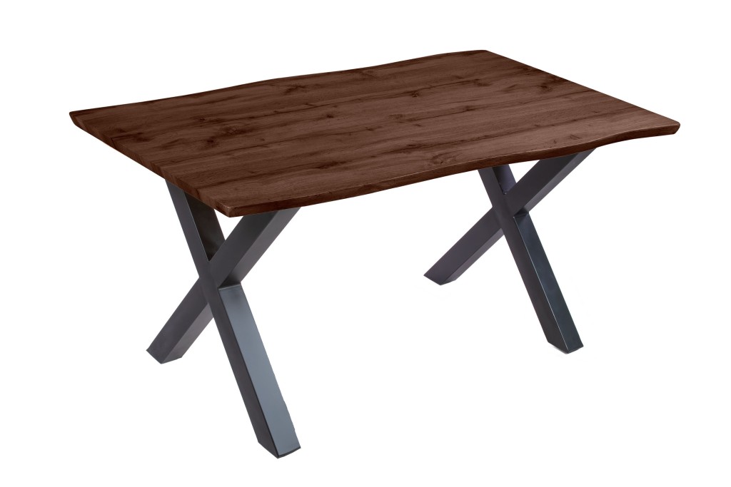 Esstisch Baumkante Holz-Optik Nussbaum 160 x 85 X-Gestell schwarz JOSY