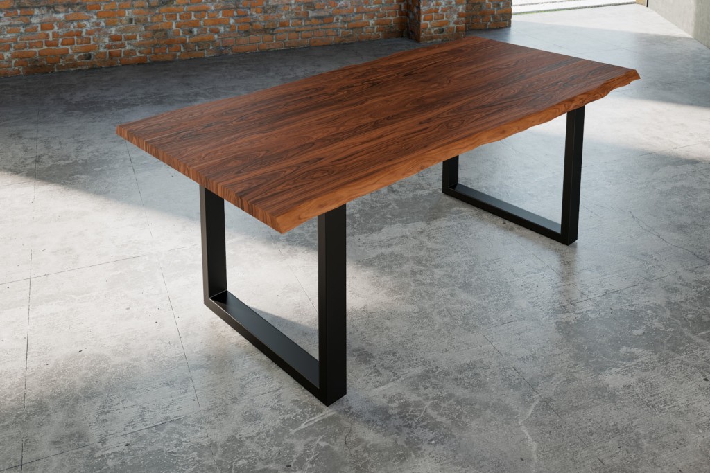 Esstisch Baumkante massiv Akazie nougat 220 x 100 cm schwarz LAUREN