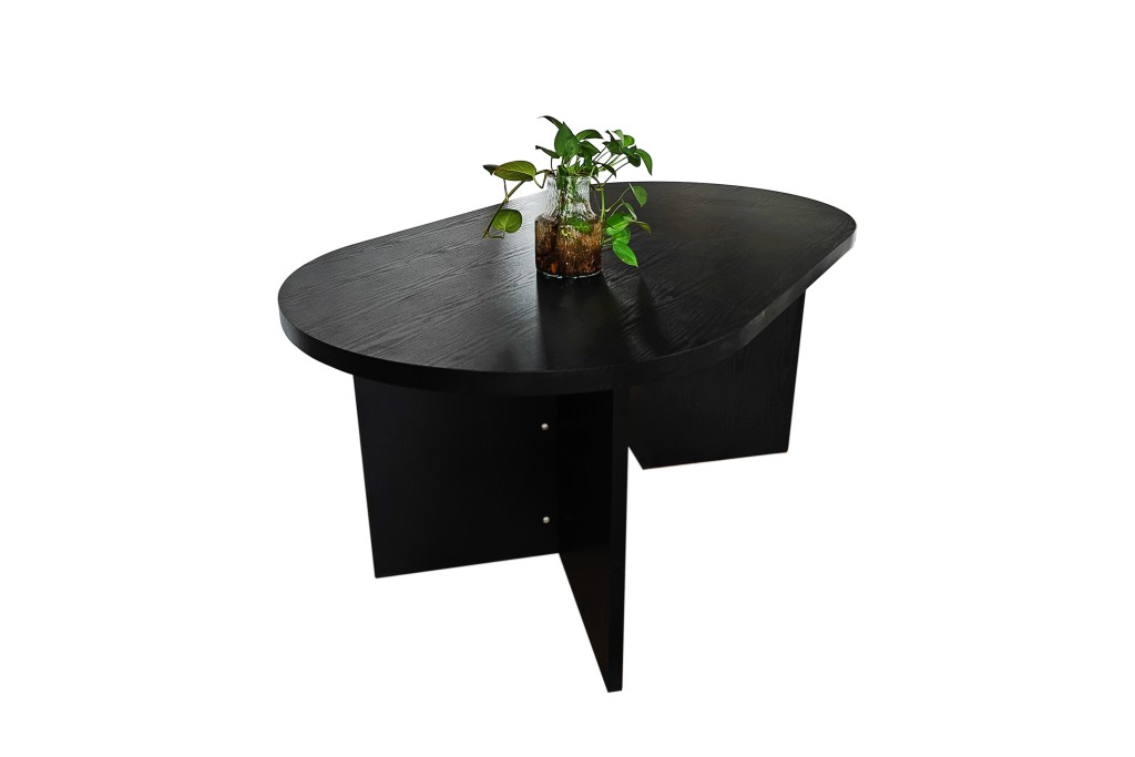 Esstisch 160 x 90 cm Holz Schwarze-Optik gerade Kante oval V-Gestell OVI