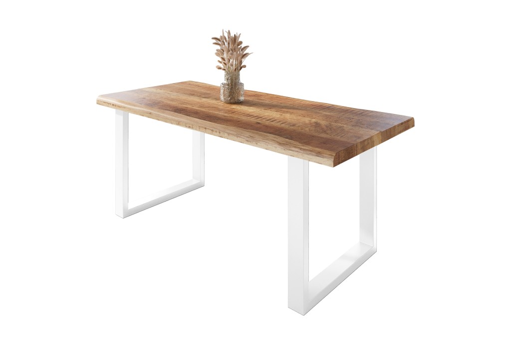 Esstisch Baumkante massiv Mango rough 200 x 100 U-Gestell weiß ATLAS