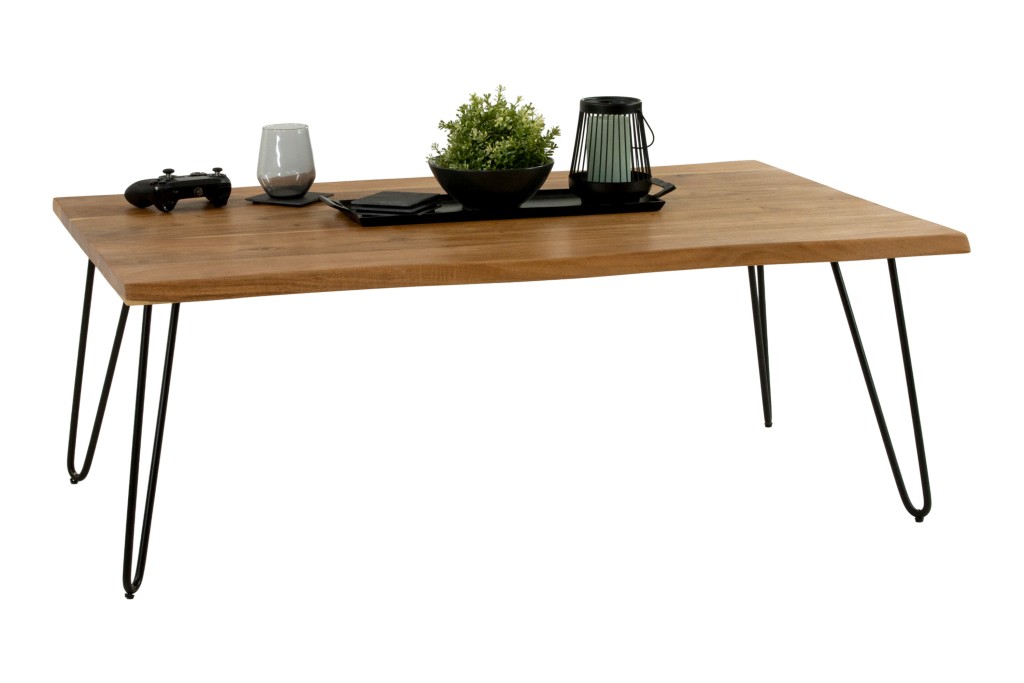 Couchtisch Baumkante massiv Akazie natur 120 x 80 Hairpin-Gestell schwarz NOAH
