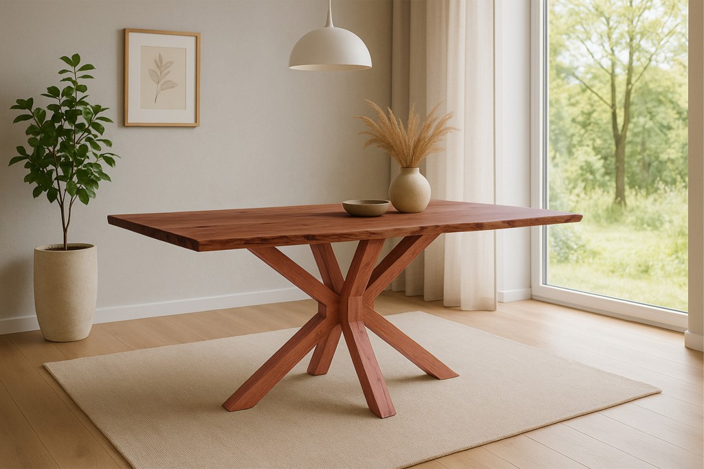 Esstisch Baumkante massiv Akazie nussbaum 160 x 85 cm Spider-Gestell Holz nussbaum PRAG