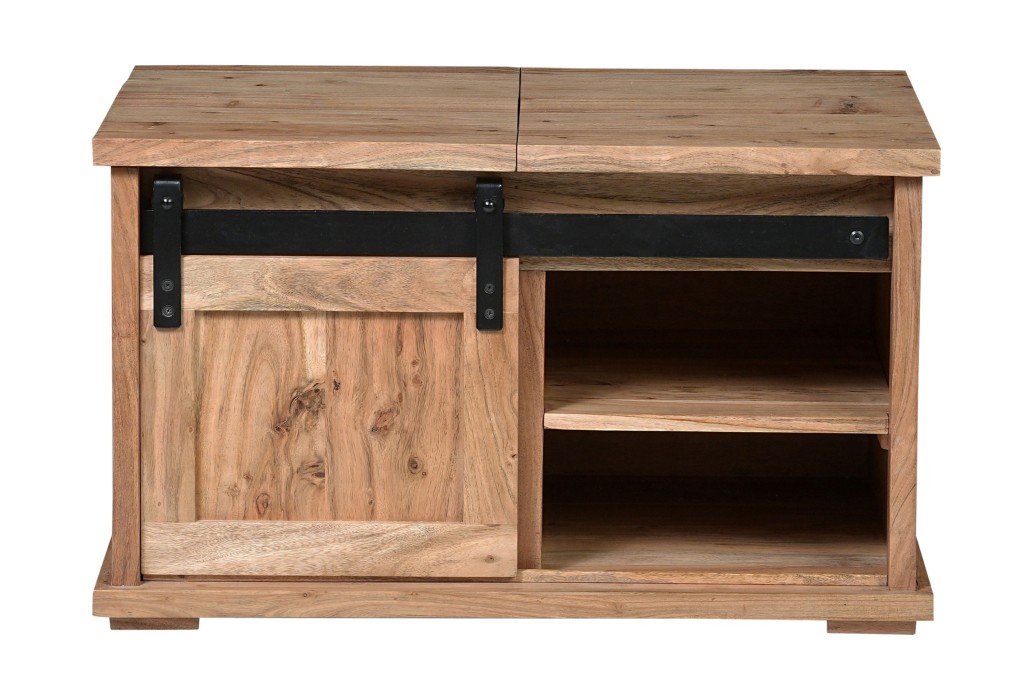 Truhen-Couchtisch 76 x 51 x 45 cm Akazienholz massiv naturfarben ohne Baumkante LIAN 1