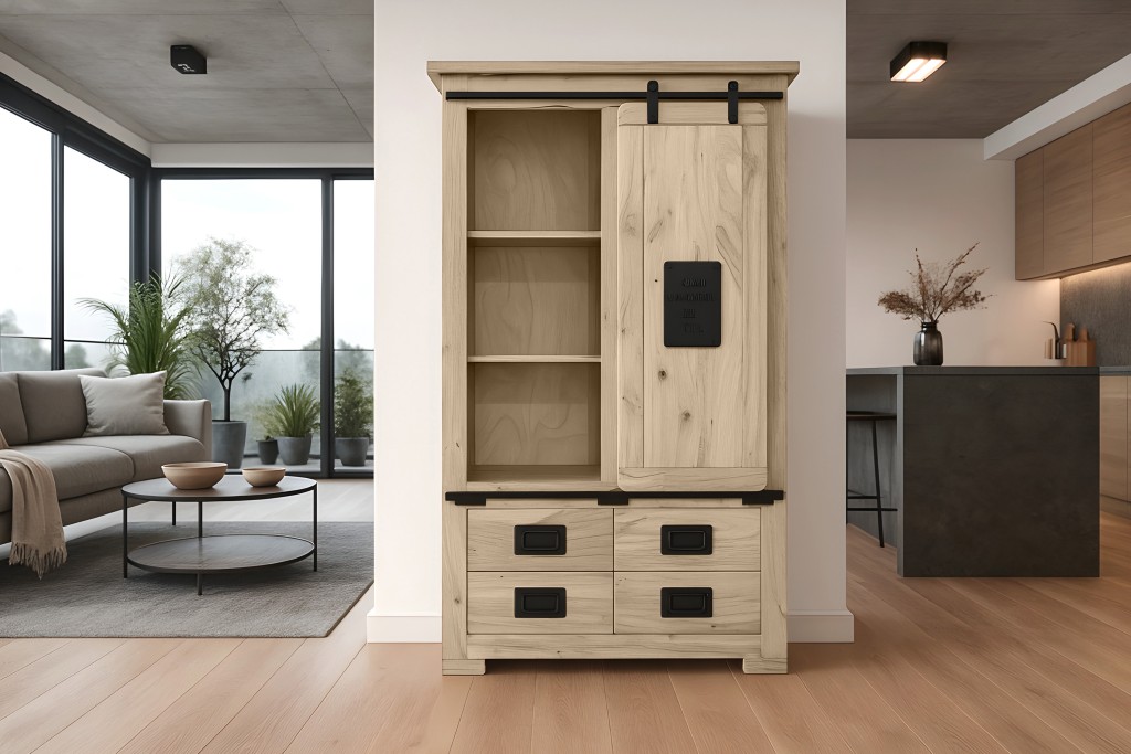 Highboard Vitrine Akazie massiv 90 x 45 x 150 cm eichefarben LIBRO