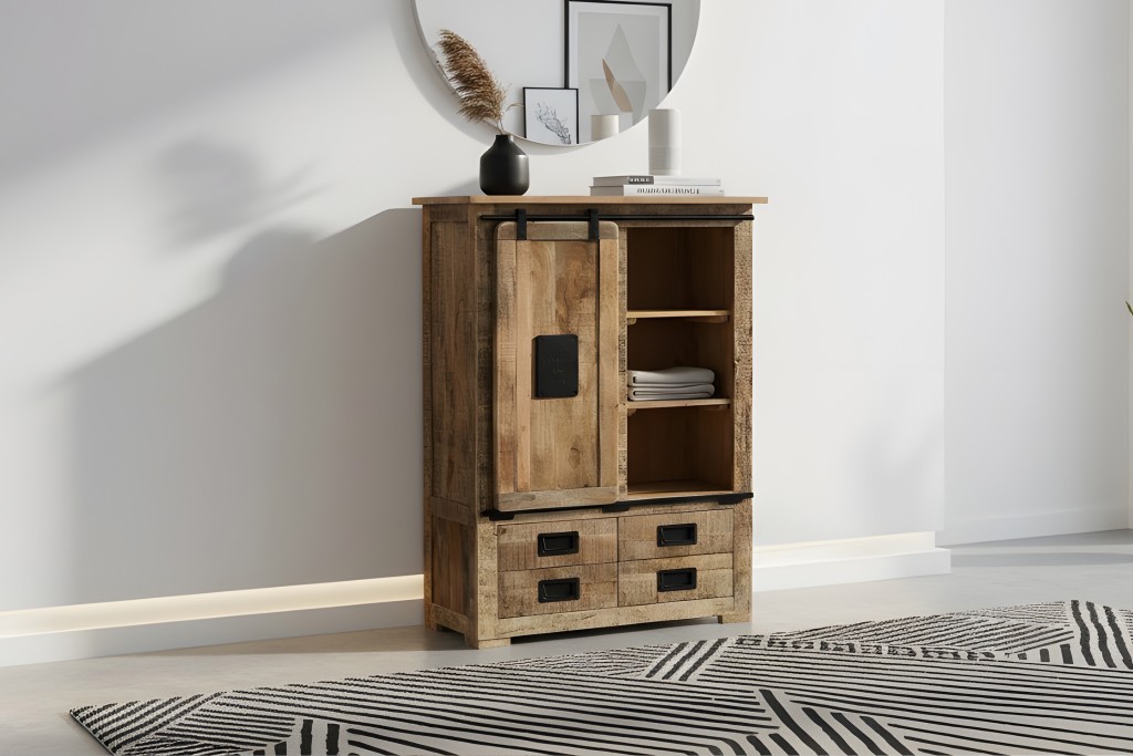 Highboard Mango Rough massiv vielfarbig 90 x 45 x 150 cm LIBRO