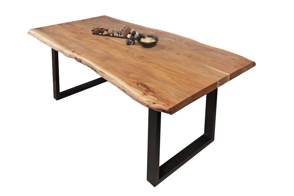 Esstisch Baumkante massiv Akazie Natur 200 x 110 U-Gestell schwarz CALI