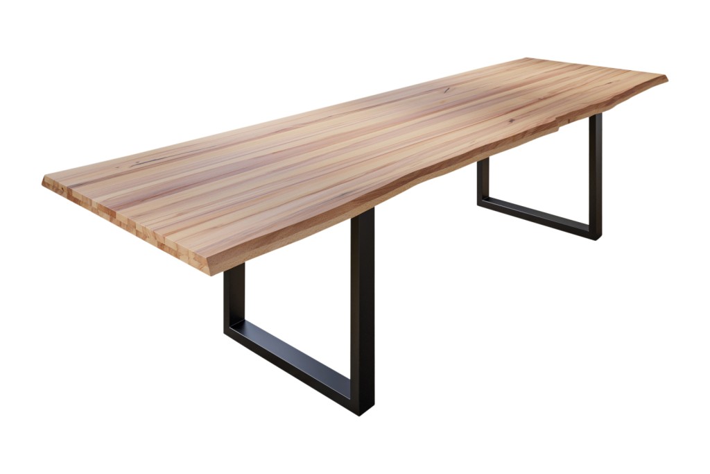 Esstisch Baumkante Massiv Wildbuche 300 x 100 mattschwarz U-Gestell ROMAN