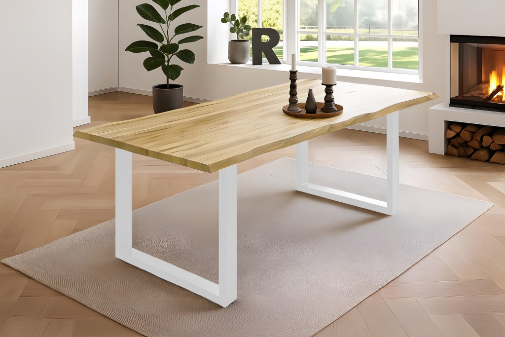 Esstisch Baumkante massiv Akazie eichefarben 180 x 90 weiß NOAH