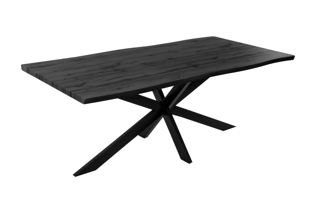 Esstisch Baumkante Holz-Optik Grau 200 x 100 Spider-Gestell schwarz JOSY