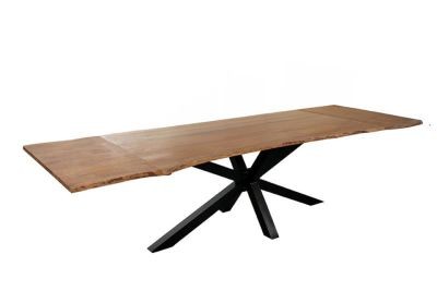 Baumkantentisch Akazie stonefarben 120(200)x90 cm Ansteckplatten Spider-Gestell schwarz JANNIK
