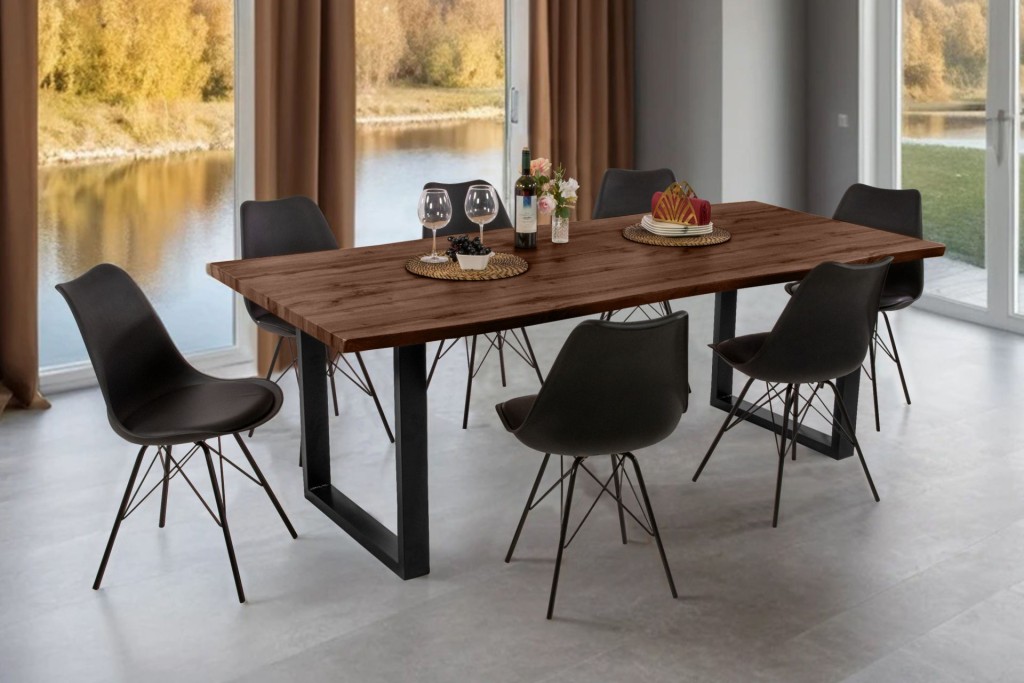 Esstisch Baumkante Holz-Optik Nussbaum 240 x 100 U-Gestell schwarz JOSY