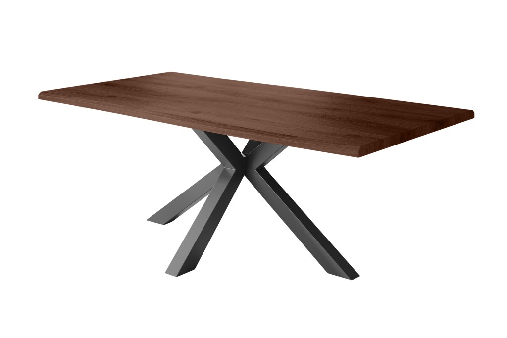Esstisch Baumkante Holz-Optik Nussbaum 180 x 90 Spider-Gestell schwarz JULIUS