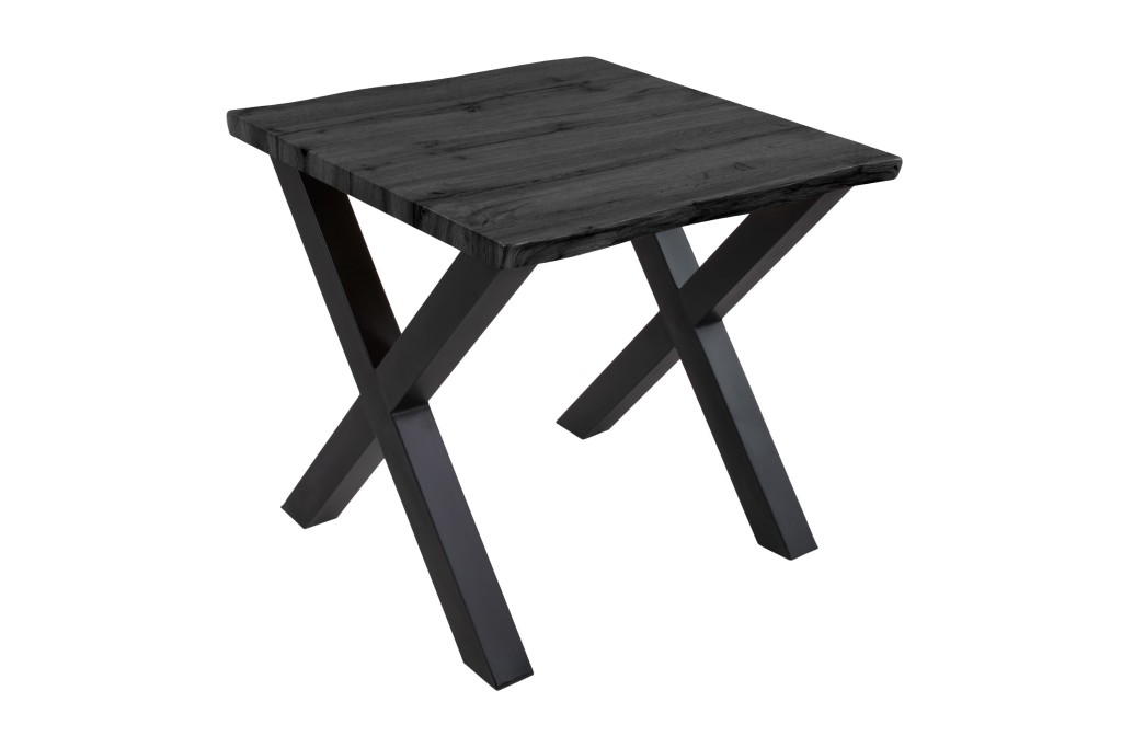 Esstisch Baumkante Holz-Optik Grau 80 x 80 X-Gestell schwarz JOSY