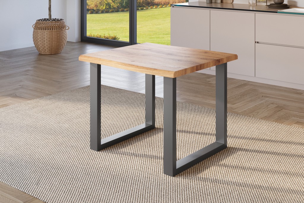Esstisch Baumkante Holz-Optik Wildeiche 80 x 80 U-Gestell schwarz JULIUS