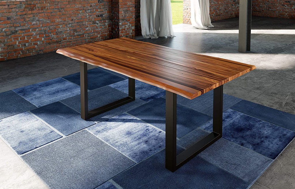 Esszimmertisch Baumkante cognacfarben Akazienholz geteilt Schwarz 120 cm ISABELLA